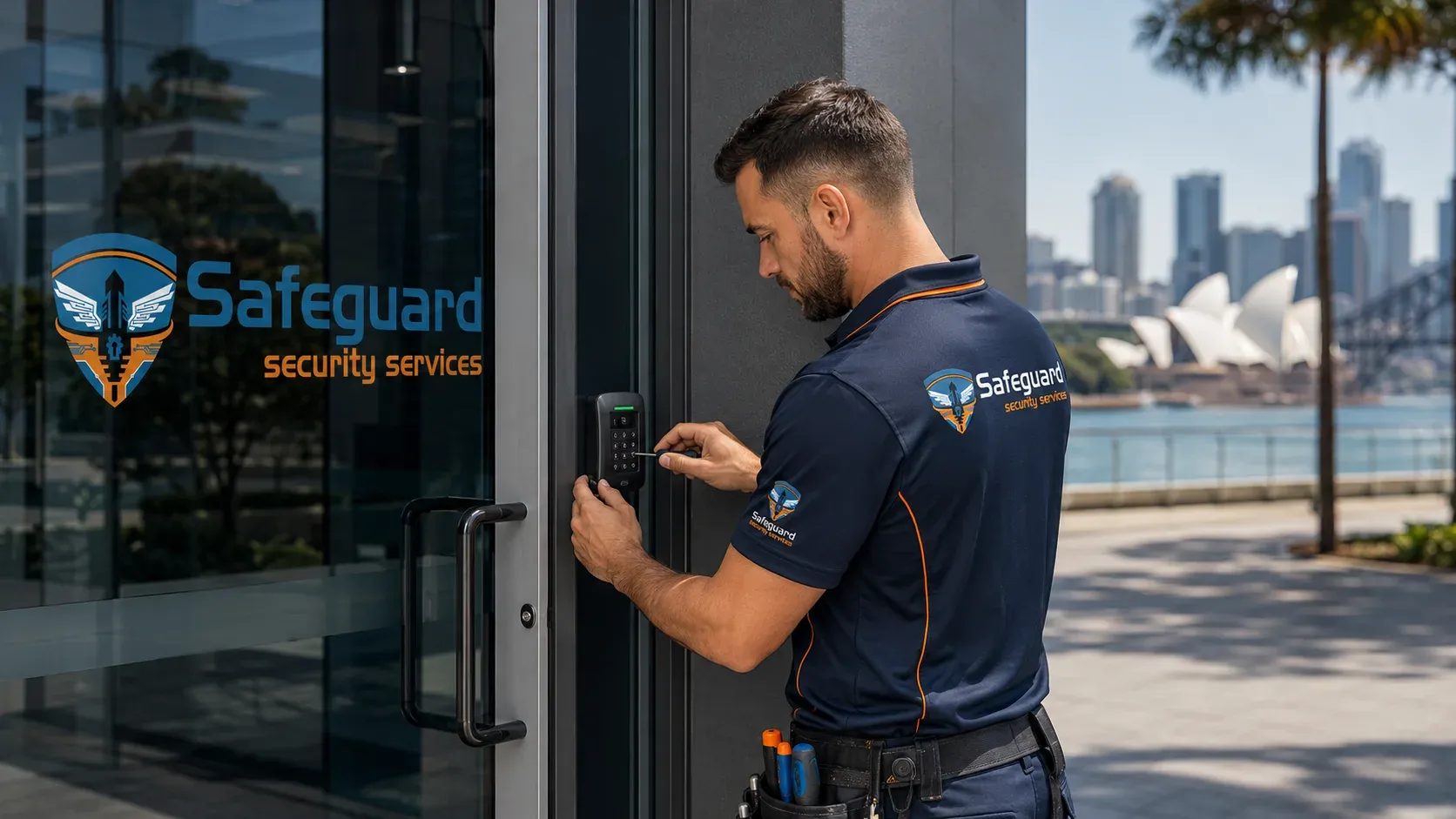 Access control card reader at a Sydney building entrance