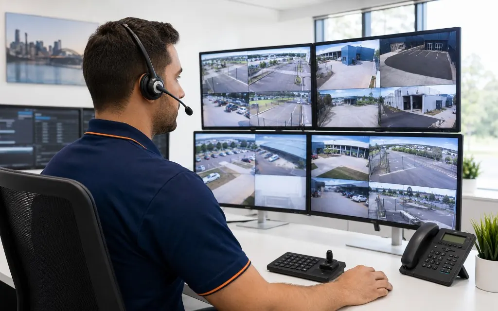Virtual patrol operators reviewing live CCTV feeds